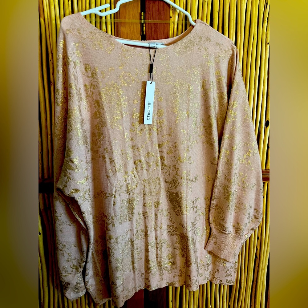 Chico's Pink and Gold Sweater 3(XL)